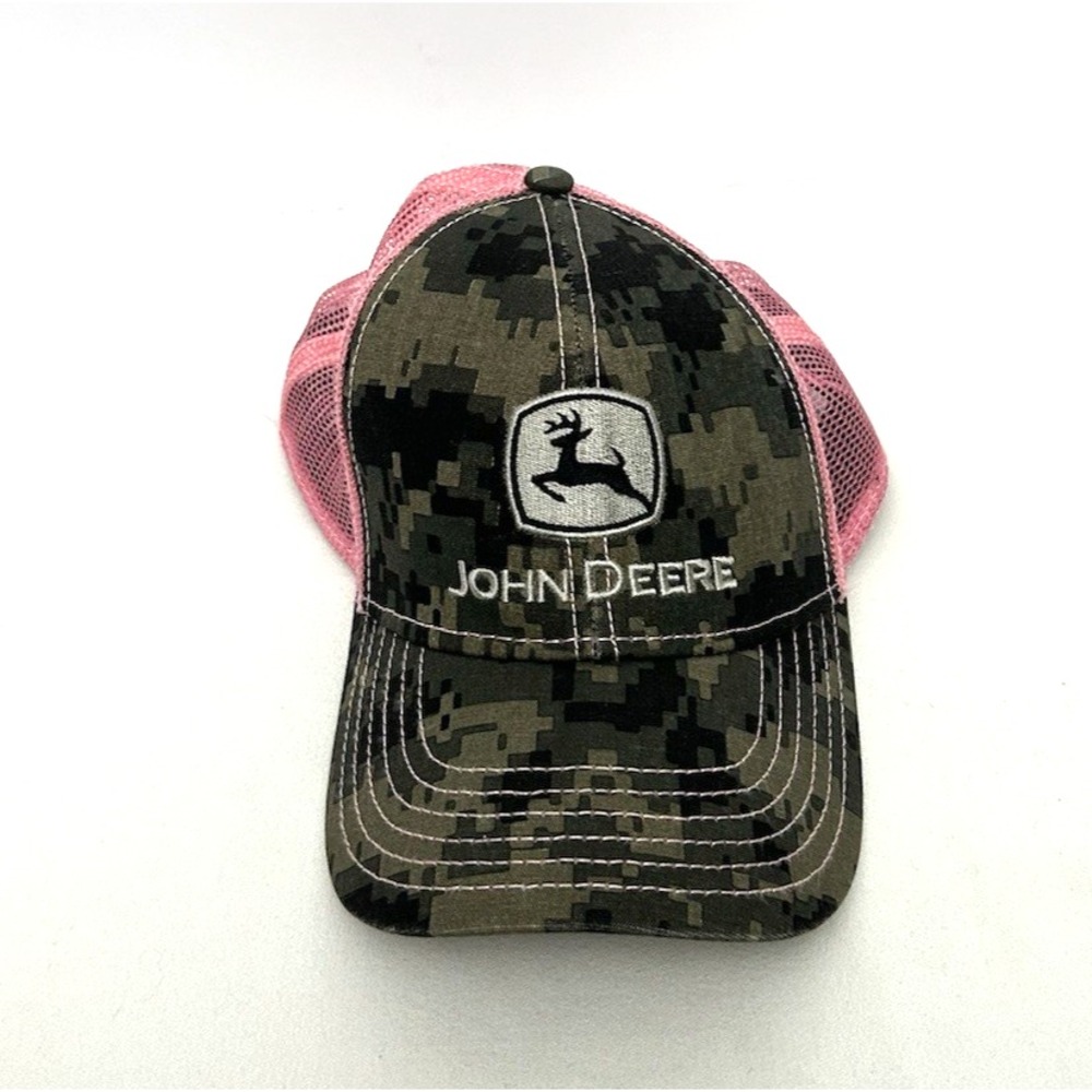 John Deere Trucker Hat Cap Snap Back Digital Camo Pink Mesh Adjustable